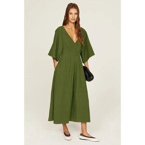 Vince Green Flutter Sleeve V-Neck A-Line Maxi Dress Women's Size Small S